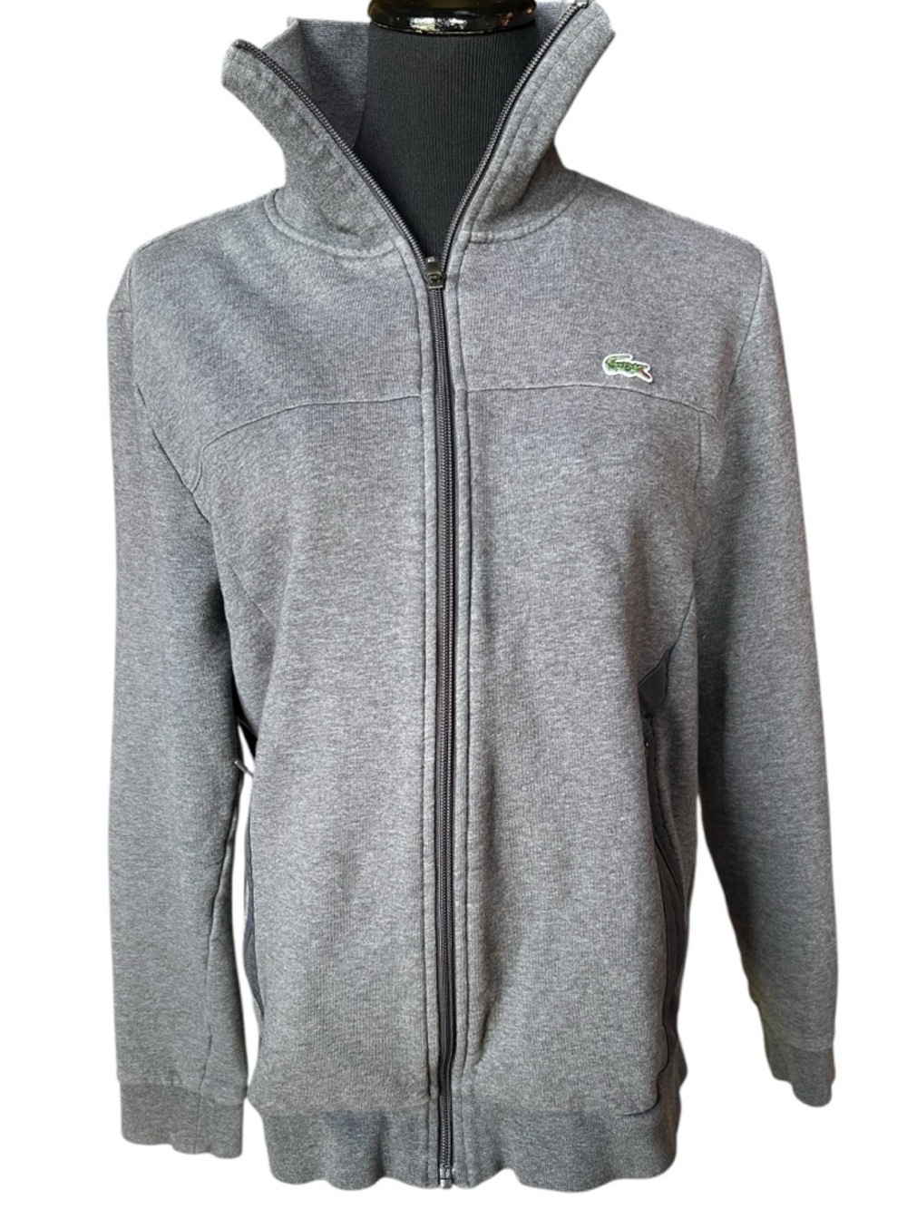 Lacoste Sport Full Zip Fleece Jacket Gray Croc Logo Back Men’s Medium M - Picture 2 of 9